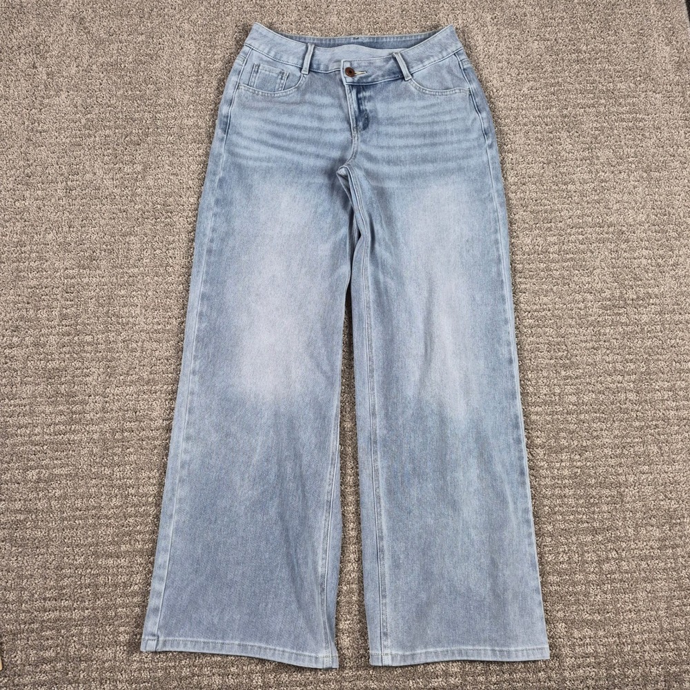 Halara Flex Jeans Womens S(4-6) Blue Asymmetric Crossover Low Rise Wide Leg
